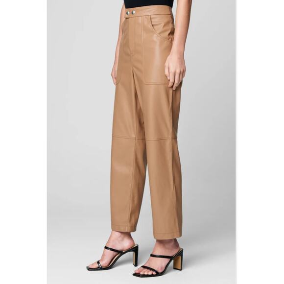 Blank NYC Pants - Blank NYC The Baxter Sz 31 High Rise Vegan Tan Leather Pant with Pocket and Snap